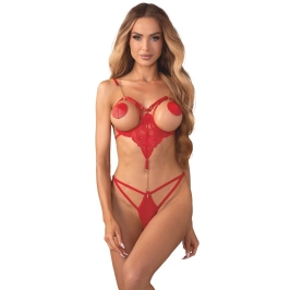 Obsessive Matildea Red Lace Body S/M - Gold Details & Adjustable Fit