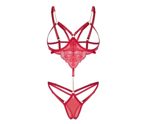 Obsessive Matildea Red Lace Body S/M - Gold Details & Adjustable Fit