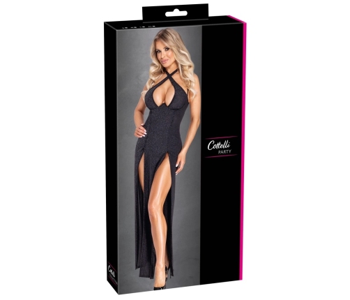 Cottelli Party Long Black Shimmer Dress with Removable Straps, Size S