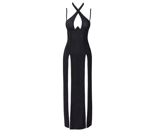 Cottelli PARTY Long Black Glitter Dress with Halterneck, Size M