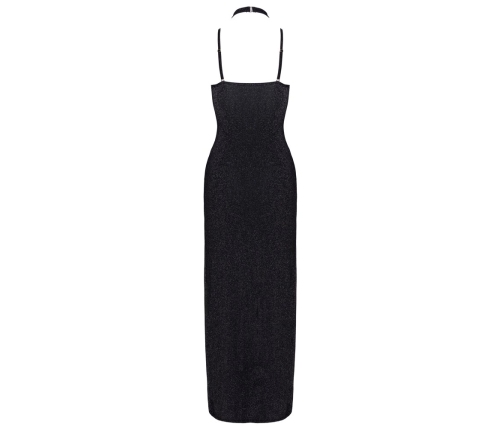 Cottelli PARTY Long Black Glitter Dress with Halterneck, Size M