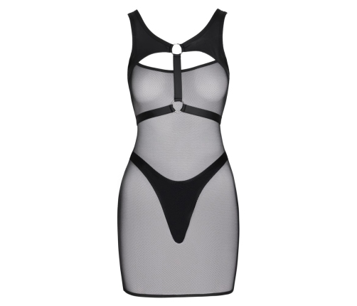 Cottelli PARTY Black Net Mini Dress & Matte Thong Set, Size M