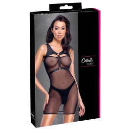 Cottelli PARTY Black Net Mini Dress & Matte Thong Set, Size M