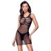 Cottelli PARTY Black Net Mini Dress with Matte Harness & Thong L