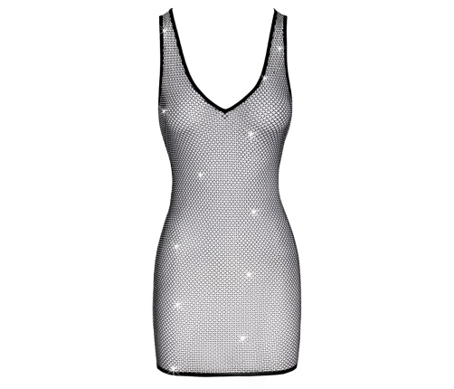 Cottelli PARTY Sparkly Mesh Mini Dress M - Rhinestone Embellished, Black Piping