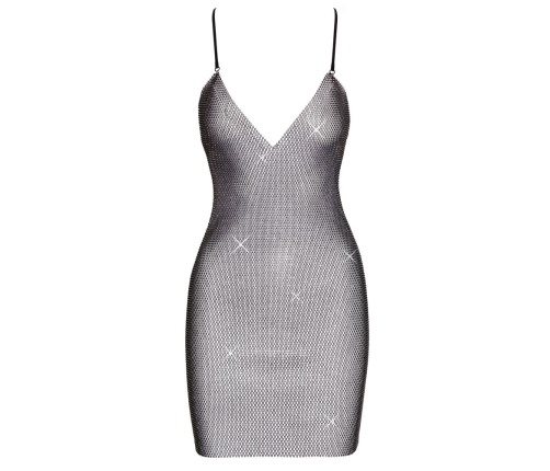 Cottelli PARTY Mini Dress S/M - Black Mesh with Colorful Rhinestones
