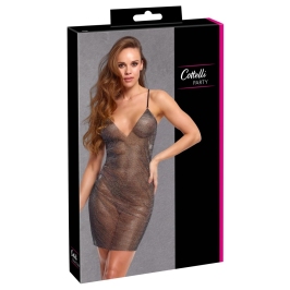 Cottelli PARTY Mini Dress S/M - Black Mesh with Colorful Rhinestones
