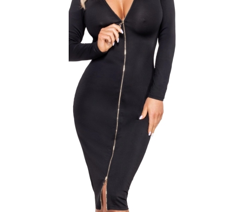 Cottelli PARTY Black Zip-Front Bodycon Dress, Long Sleeve, Size S