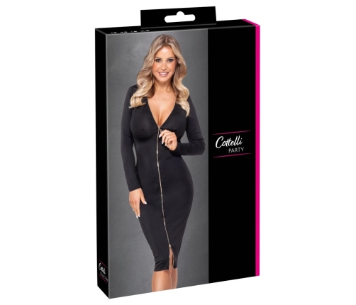 Cottelli PARTY Black Zip-Front Bodycon Dress, Long Sleeve, Size S