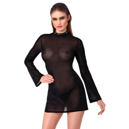 Noir Handmade Mini Dress S - Shimmering Black, Trumpet Sleeves