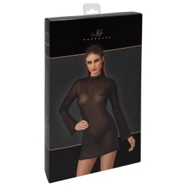 Noir Handmade Mini Dress S - Shimmering Black, Trumpet Sleeves