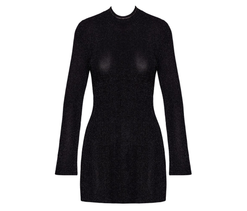 Noir Handmade Mini Dress L Black Sparkling Mesh Trumpet Sleeves