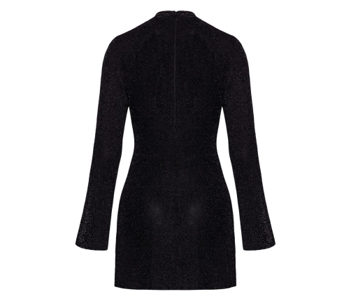 Noir Handmade Mini Dress L Black Sparkling Mesh Trumpet Sleeves