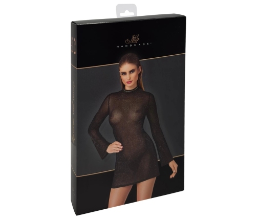 Noir Handmade Mini Dress L Black Sparkling Mesh Trumpet Sleeves