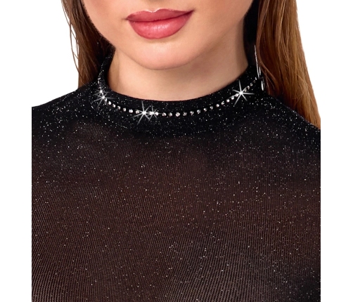 Noir Handmade Mini Dress XL with Flared Sleeves and Sparkling Details