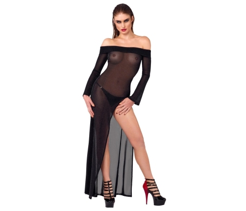 Noir Handmade Long Black Sparkling Transparent Dress M Ankle-Length
