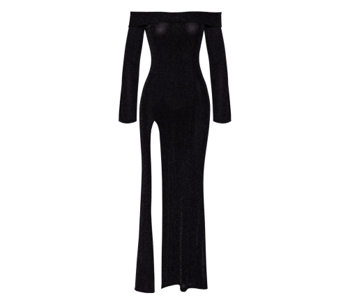 Noir Handmade Long Transparent Black Dress XL - Sparkling Elegance