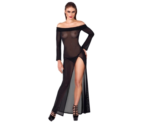 Noir Handmade Long Transparent Black Dress XL - Sparkling Elegance