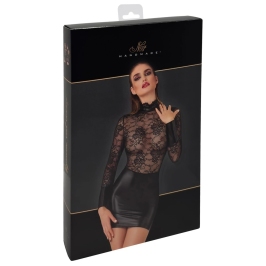 Noir Handmade Mini Dress L Floral Lace & Powerwetlook Black Noir Handmade Mini Dress L Floral Lace & Powerwetlook Black