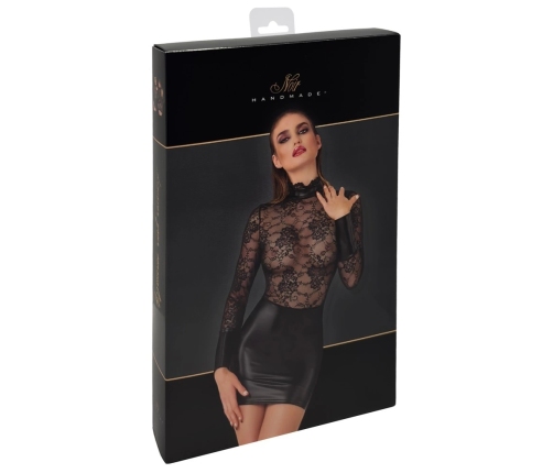 Noir Handmade Mini Dress L Floral Lace & Powerwetlook Black