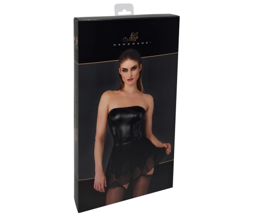 Noir Handmade Dress with Powerwetlook Corset and Tulle Skirt M