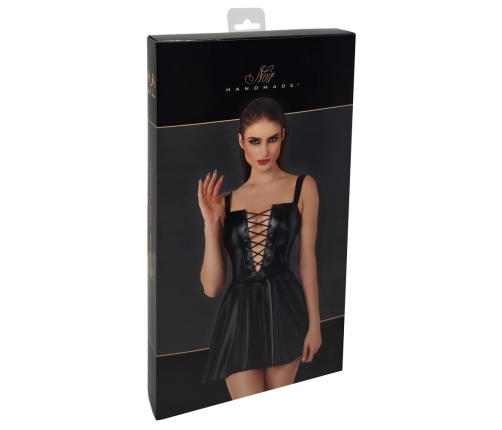 Noir Handmade Powerwetlook Dress Lacing Black Mini Dress Size L