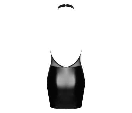 Noir Handmade Dress Sparkle L - Black Powerwetlook & Mesh Mini Dress