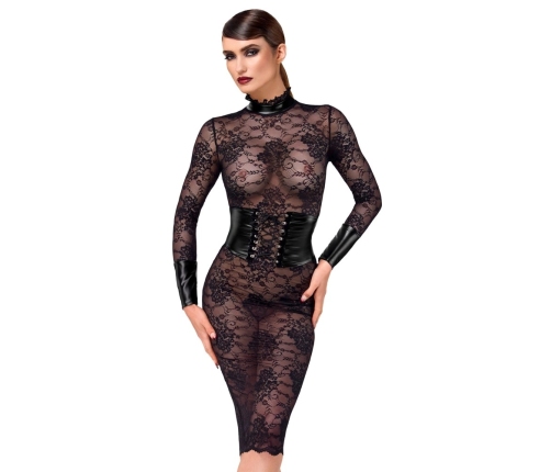 Noir Handmade Kink Royal Black Lace Midi Dress with Powerwetlook L