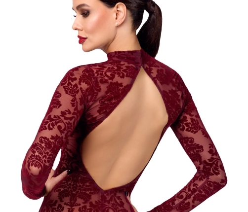 Noir Handmade Kink Royal Burgundy Long Mesh Dress with Velvet Print L