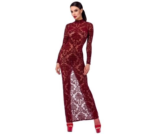 Noir Handmade Kink Royal Burgundy Long Mesh Dress with Velvet Print L