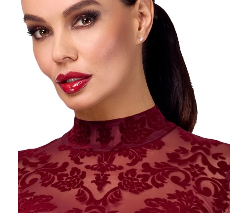 Noir Handmade Kink Royal Burgundy Long Mesh Dress with Velvet Print L