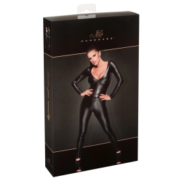 Noir Handmade Zip Jumpsuit S Power Wet Look, Black, Stretch Fit