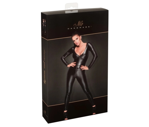 Noir Handmade Zip Jumpsuit S Power Wet Look, Black, Stretch Fit