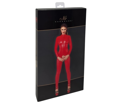 Noir Handmade Red Powerwetlook Jumpsuit S - Crotchless, Long Sleeve