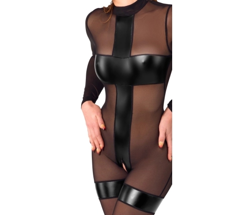 Noir Handmade Jumpsuit XL - Transparent & Powerwetlook Inserts