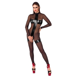 Noir Handmade Jumpsuit L Crotchless Black Transparent Powerwetlook