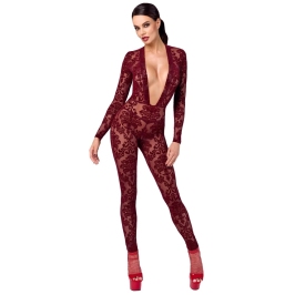 Noir Handmade Kink Royal Red Mesh Jumpsuit with Velvet Print M