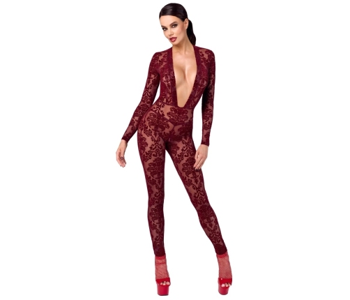 Noir Handmade Kink Royal Jumpsuit Burgundy Red L - Velvet Flock Print