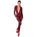 Noir Handmade Kink Royal Jumpsuit Burgundy Red L - Velvet Flock Print