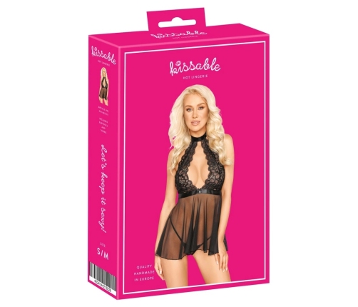 kissable Babydoll L/XL Black - Lace & Powernet Nightwear Set
