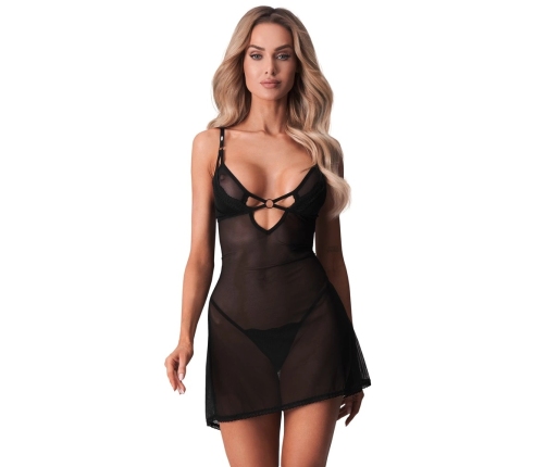 Obsessive Alliane Chemise S/M with Adjustable Straps - Black Set