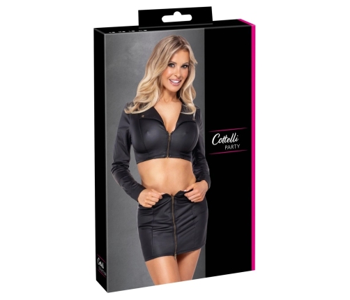Cottelli PARTY Set - Matte Black Crop Jacket & Mini Skirt, Size S
