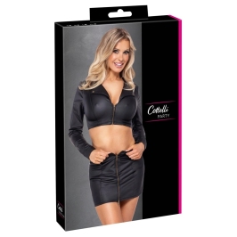 Cottelli PARTY Set Black L - Matte Clubwear Crop Jacket & Mini Skirt