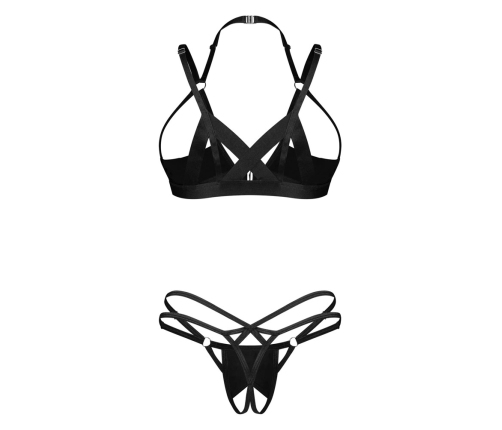 Obsessive Keira Lise Vinyl Open Cup Bra & Crotchless String Set S/M