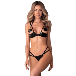 Obsessive Keira Lise Vinyl Open Cup Set Black L/XL Adjustable Straps Obsessive Keira Lise Vinyl Open Cup Set Black L/XL Adjustable Straps