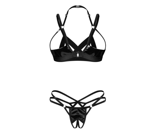 Obsessive Keira Lise Vinyl Open Cup Set Black L/XL Adjustable Straps
