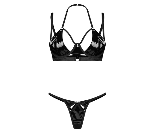 Obsessive Keira Lise Vinyl Bra & Thong Set L/XL Black Shiny Finish