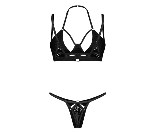 Obsessive Keira Lise Vinyl Set Bra & Thong 2XL/3XL - Black, Adjustable Fit