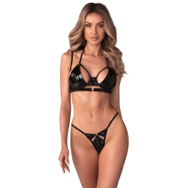 Obsessive Keira Lise Vinyl Set Bra & Thong 2XL/3XL - Black, Adjustable Fit Obsessive Keira Lise Vinyl Set Bra & Thong 2XL/3XL - Black, Adjustable Fit