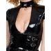 Black Level Vinyl Mini Dress S with Decorative Front Ring, Shiny Finish